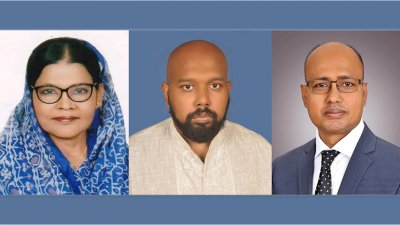 বাঁ থেকে বগুড়া-১ আসনের সাবেক সংসদ সদস্য সাহাদারা মান্নান, তার ছেলে সারিয়াকান্দি উপজেলা চেয়ারম্যান সাখাওয়াত হোসেন সজল ও ভাই সোনাতলা উপজেলা চেয়ারম্যান অ্যাডভোকেট মিনহাদুজ্জামান লিটন (ছবি: সংগৃহীত)