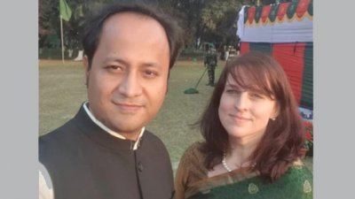 মহিবুল হাসান চৌধুরী নওফেল ও তার স্ত্রী এমা ক্লারা বাটন (ছবি: সংগৃহীত)