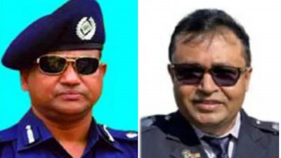 সাবেক পুলিশ সুপার চৌধুরী মঞ্জুরুল কবীর (বাঁয়ে) ও সিনিয়র সহকারী পুলিশ সুপার কাজী মনিরুজ্জামান