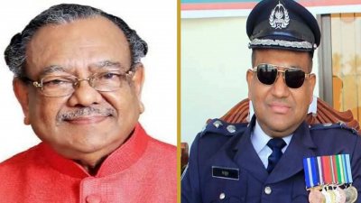 সাবেক স্বাস্থ্যমন্ত্রী আ ফ ম রুহুল হক (বাঁয়ে) ও সাবেক এসপি চৌধুরী মঞ্জুরুল কবির