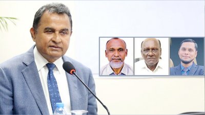 বাঁ থেকে সাবেক অর্থমন্ত্রী আ হ ম মুস্তফা কামাল, তার ছোট ভাই গোলাম সারোয়ার, বড় ভাই আবদুল হামিদ ও ভাতিজা কামরুল হাসান (ছবি: বাংলা ট্রিবিউন)