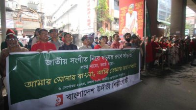প্রেস ক্লাবের বিপরীতে উদীচীর কর্মীরা