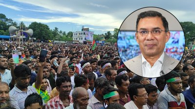 কলারোয়া উপজেলা ও পৌর বিএন‌পি আ‌য়ো‌জিত সমাবেশ, ইনসেটে তারেক রহমান