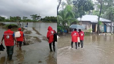 বন্যায় দুর্ভোগে থাকা মানুষকে সহায়তার চেষ্টা করছে রেড ক্রিসেন্ট