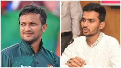 সাকিব আল হাসান এবং যুব ও ক্রীড়া উপদেষ্টা আসিফ মাহমুদ