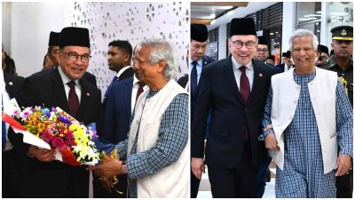 মালয়েশিয়ার প্রধানমন্ত্রী আনোয়ার ইব্রাহিমকে হযরত শাহজালাল আন্তর্জাতিক বিমানবন্দরে স্বাগত জানান প্রধান উপদেষ্টা ড. মুহাম্মদ ইউনূস