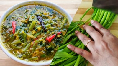 মসুর ডাল দিয়ে কলমি শাক রান্না। ছবি- সিম্পল কুকিং বিডি