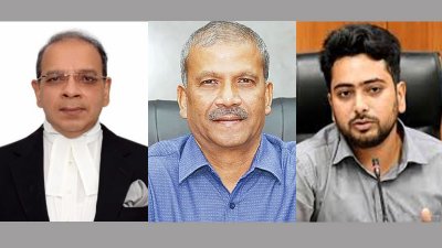 প্রধান বিচারপতি ড. সৈয়দ রেফাত আহমেদ, আইন উপদেষ্টা ড. আসিফ নজরুল ও তথ্য উপদেষ্টা নাহিদ ইসলাম