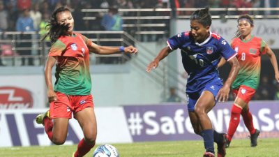বাংলাদেশ ও নেপালের ম্যাচের একটি মুহূর্ত
