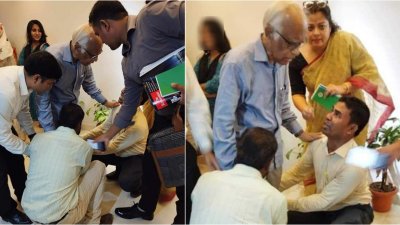 শিক্ষা উপদেষ্টা ওয়াহিদউদ্দিন মাহমুদের পা ধরে দুই শিক্ষকের অনুনয়