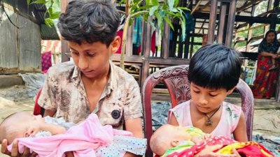 তিন বোনের সঙ্গে শিশু সাজ্জাদ