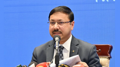 সংবাদ সম্মেলনে কথা বলছেন পররাষ্ট্র মন্ত্রণালয়ের জনকূটনীতি অনুবিভাগের মহাপরিচালক তৌফিক হাসান