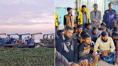 মেঘনায় অবৈধভাবে বালু উত্তোলনকালে ৮ ড্রেজার জব্দ। ছবি: সংগৃহীত