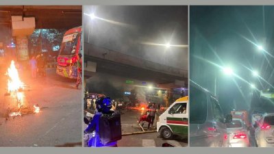 সন্ধ্যার পর শ্রমিকরা ট্রাকস্ট্যান্ড থেকে কয়েকটি ট্রাক দিয়ে রাস্তা অবরোধ করে
