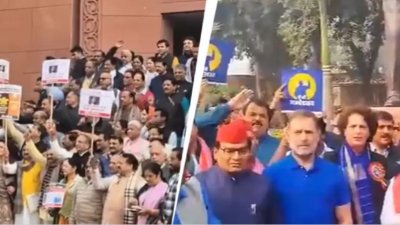 ভারতের পার্লামেন্টে কংগ্রেস-বিজেপি এমপিদের হাতাহাতি। ছবি: বিজনেস টুডে।