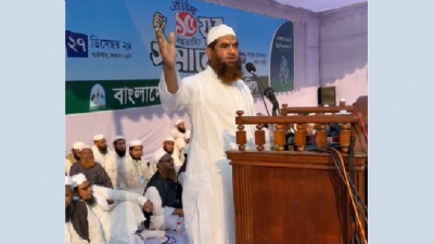 সমাবেশে বক্তৃতা করছেন মামুনুল হক