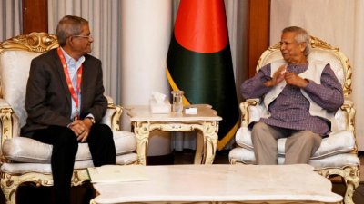 গত মাসে প্রধান উপদেষ্টার সঙ্গে বৈঠকে মির্জা ফখরুল ইসলাম আলমগীর (ফাইল ছবি)