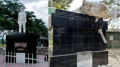 সুনামগঞ্জের বিশ্বম্ভরপুরে ভেঙে ফেলা হয়েছে কৃষকের ভাস্কর্য