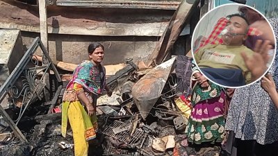 পুড়ে যাওয়া বসতবাড়ি, ইনসেটে হাসপাতালের বেডে সোহান