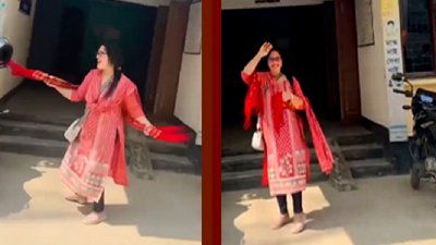 থানা ফটকে আওয়ামী লীগ নেত্রী শিউলি বেগমের নাচানাচি