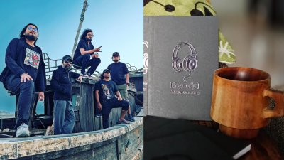 ‘শিরোনামহীন’ সদস্যরা এবং বইয়ের প্রচ্ছদ