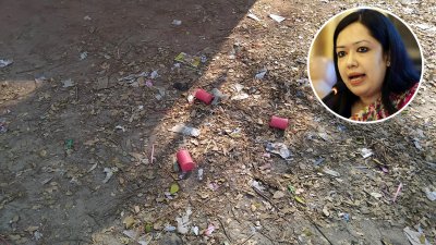 সভাস্থলের পেছন থেকে অবিস্ফোরিত তিনটি তাজা ককটেল উদ্ধার, ইনসেটে ব্যারিস্টার রুমিন ফারহানা