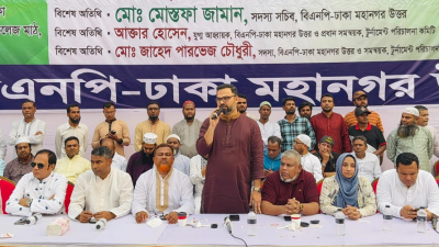 বক্তৃতা করছেন ঢাকা মহানগর উত্তর বিএনপির আহ্বায়ক আমিনুল হক