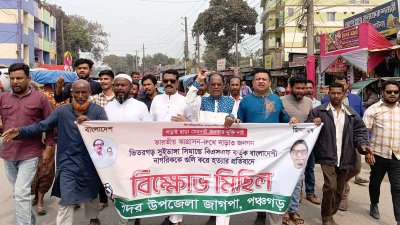 বিএসএফের গুলিতে বাংলাদেশি নাগরিক নিহতের প্রতিবাদে বিক্ষোভ মিছিল