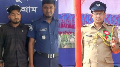 গ্রেফতার ছাত্র প্রতিনিধি মেহেদী হাসান ও জেলা পুলিশ সুপার মাহফুজুর রহমান