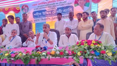 সমাবেশে বক্তব্য দিচ্ছেন শহীদ উদ্দিন চৌধুরী এ্যানি