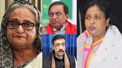 বাঁ থেকে শেখ হাসিনা, আসাদুজ্জামান খান কামাল, শামীম ওসমান ও ডা. সেলিনা হায়াত আইভী