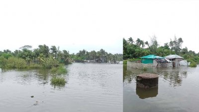 জোয়ারের পানিতে প্লাবিত সেন্টমার্টিনের কয়েকটি ঘরবাড়ি