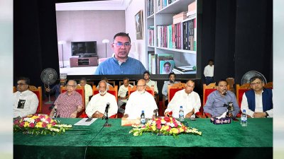 আলোচনা সভায় ভার্চুূয়ালি বক্তব্য রাখছেন বিএনপির ভারপ্রাপ্ত চেয়ারম্যান তারেক রহমান