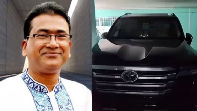 বাঁ থেকে সাবেক এমপি আনোয়ারুল আজিম ও তার কোটি টাকার গাড়ি