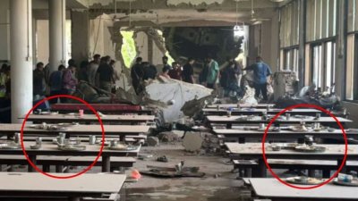 দুর্ঘটনার সময় হোস্টেলের টেবিলজুড়ে পড়ে রয়েছে খাবারসহ প্লেট। ছবি: এনডিটিভি।