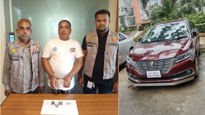 গ্রেফতার ব্যক্তি এবং উদ্ধারকৃত অবৈধ গুলি ও চোরাই গাড়ি