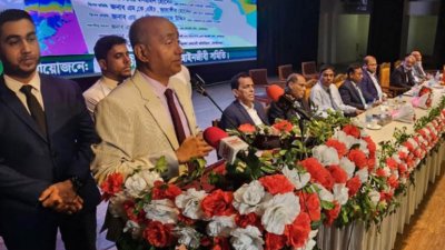 মৌলভীবাজার জেলা আইনজীবী সমিতির বার ভবনের ভিত্তিপ্রস্তর অনুষ্ঠানে বক্তব্য রাখেন অ্যাটর্নি জেনারেল মো. আসাদুজ্জামান