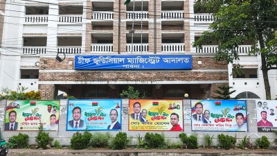 আদালতের দেয়ালে বিএনপি নেতাদের ব্যানার-পোস্টার