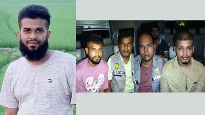 নিহত লাল চাঁদ ওরফে মো. সোহাগ এবং গ্রেফতার দুই আসামি রাজীব ব্যাপারী ও সজীব ব্যাপারী