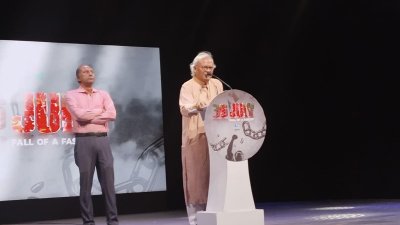 প্রামাণ্যচিত্র ‘৩৬-জুলাই’- এর প্রিমিয়ার শোতে অংশ নিয়ে বক্তব্য রাখছেন রুহুল কবির রিজভী