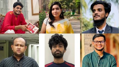 ওপরের সারিতে বাঁ থেকে আবিদুল ইসলাম খান, তাসনিম আফরোজ ইমি, আব্দুল কাদের, নিচের সারিতে বাঁ থেকে তানভীর বারী হামিম, মেঘমল্লার বসু,  আব্দুল কাদের