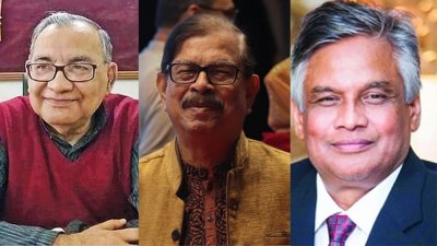 বাঁ থেকে মুজাহিদুল ইসলাম সেলিম, মাহমুদুর রহমান মান্না ও আমান উল্লাহ আমান
