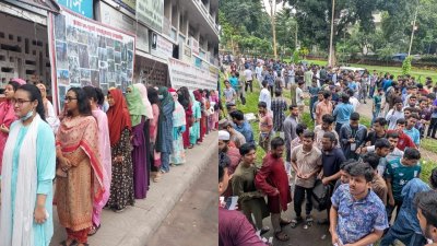 ভোট কেন্দ্রে ভোটারদের লম্বা লাইন