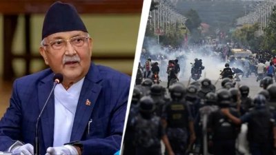 মঙ্গলবার বিক্ষোভের মুখে পদত্যাগ করেছেন ওলি। ছবি: ইন্ডিয়া টুডে