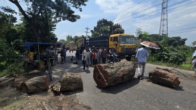গাছের গুঁড়ি ফেলে সড়ক অবরোধ