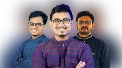 ইসলামী ছাত্রশিবির সমর্থিত ঐক্যবদ্ধ শিক্ষার্থী জোটের (বাঁ থেকে) এস এম ফরহাদ (জিএস), মো. আবু সাদিক কায়েম (ভিপি) ও মুহা. মহিউদ্দীন খান (এজিএস)