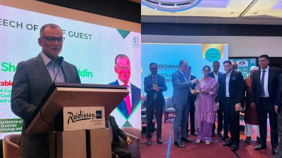 সমাপনী অনুষ্ঠানে বক্তব্য রাখছেন বাণিজ্য উপদেষ্টা শেখ বশিরউদ্দীন (বাঁয়ে)/কোলাজ