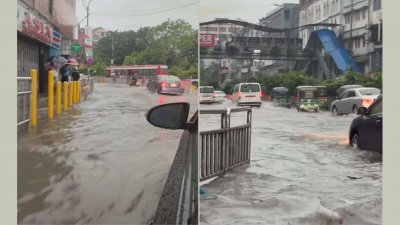 বিজয় সরণির রাস্তা ডুবে গেছে বৃষ্টির পানিতে