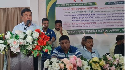 বক্তব্য দিচ্ছেন বিএফইউজে মহাসচিব কাদের গনি চৌধুরী