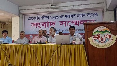 চট্টগ্রাম শিক্ষা বোর্ড মিলনায়তনে ফলাফলের তথ্য জানান পরীক্ষা নিয়ন্ত্রক পারভেজ সাজ্জাদ চৌধুরী